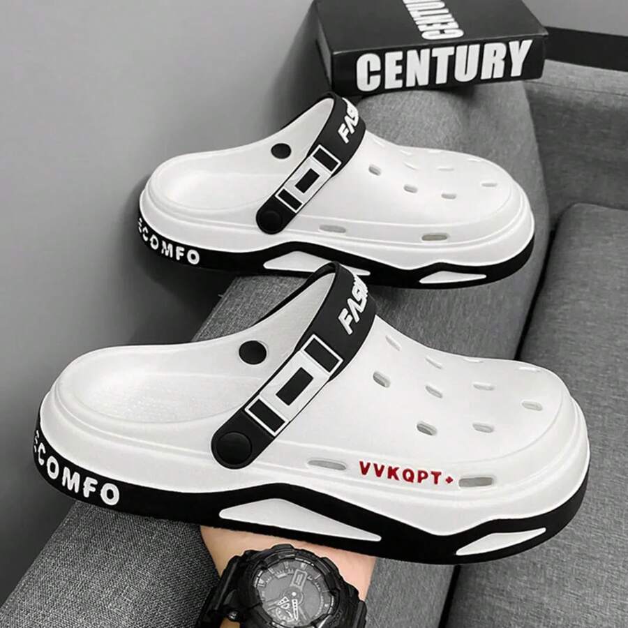 New Fashionable Men's Sandals, Comfortable And Casual EVA Hole Garden Shoes, Outdoor Beach Sandals For Men, Unisex Indoor Slippers - 卡其色 - 查看 1
