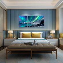 3pcs Frameless Canvas Prints, Suitable For Living Room Wall Decoration, Bedroom And Dining Room Wall Decoration, Office Home Art Hangings, Farmhouse Style Canvas Hangings, Aurora Landscape Paintings,Decoration Maison,Tableau Mural