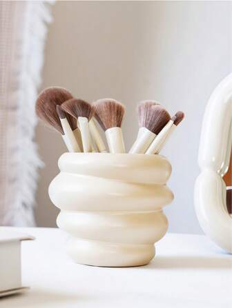 1 pieza Tubo de almacenamiento de brochas de maquillaje de cerámica blanca y plateada para brochas, lápices, organizador de tocador, soporte para lápices de sombra de ojos y cejas, mejor regalo, decoraciones de invierno, hogar, decoración de boda, decoración del hogar, caja de colección de joyas, decoración de fiesta, Día de San Valentín, cumpleaños