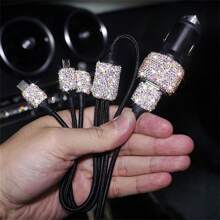 1 pièce Chargeur de voiture 2-en-1/8-en-1 avec strass, câble de charge 3-en-1 avec strass, charge rapide, Type C, USB, adaptateur de voiture, compatible avec Apple, téléphone, caméra de tableau de bord, iPad, GPS, cadeau pour les vacances/anniversaire