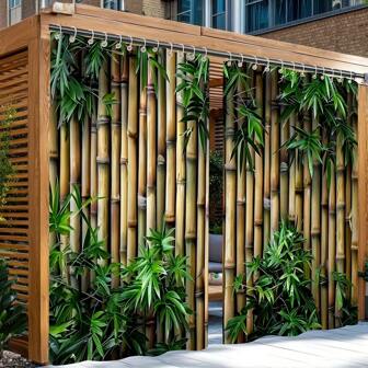 2 Pcs Open-Top Outdoor Curtains Made Of Bamboo Stem And Leaves, Washable Polyester Fabric Curtains Suitable For Garden, Patio, Balcony Sun Shading, Corridor, Indoor And Outdoor Decoration, All Seasons