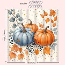 4 piezas Juego de cortina de ducha con tema de calabaza y hojas de otoño, cortina de baño impermeable y lavable de poliéster con ganchos, accesorios de baño, decoración de baño de vuelta al colegio - Multicolor - Ver 13
