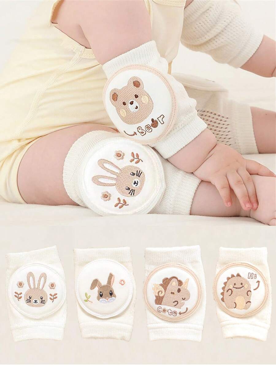 1 Pair Baby Crawling Knee Pads With Embroidery Design, Anti-Slip Mesh Fabric, Breathable Material, Suitable For 0-3 Years Old Children Crawling, Walking, Outdoor/Indoor Activities And Anti-Slip Protection