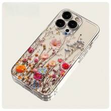 Transparente Blumenprint Floral Handyhülle kompatibel mit iPhone 16 15 14 13 11 Pro Max 14 Plus 12 Mini, klare Rückseite, weich