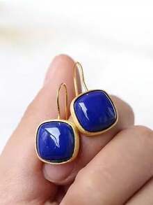 两对复古波西米亚青金石耳环，汉字耳环，具有记忆支撑、弹性保护和精神平衡的作用。铜/银/金色调仿天然石，招财纳福，女士时尚首饰，四季配饰。