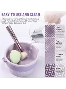 Cuscinetto per la pulizia dei pennelli da trucco 3 in 1, ciotola per la pulizia dei pennelli da trucco in silicone, strumento per la pulizia dei pennelli da trucco, borsa per la conservazione e l'asciugatura all'aria