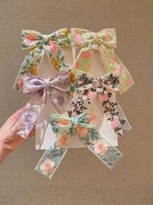 1pc Cute Sweet Floral Embroidery Bow Ribbon Hair Clip, Suitable For Daily Wear, A Gift For Girlfriends, Hair Accessory, Summer Accessories, Travel, Claw Clips, Clips For Hair, Hair Slide, Hair Claws
