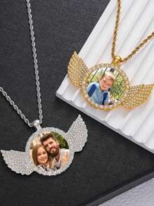 1 pieza Collar de aleación de zinc con diseño de ala circular y diamantes, personalizable, adecuado para reuniones diarias y cenas formales, excelente opción de regalo para el Día de San Valentín, cumpleaños, Navidad y aniversario