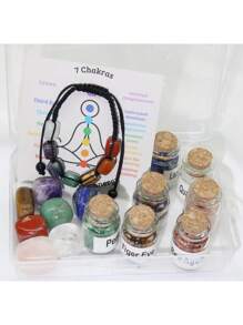 Set de 15 piezas de piedras de cristal de chakra naturales, incluye piedras naturales enrolladas y piedras trituradas, adecuado para hacer pulseras de meditación y manualidades de regalo