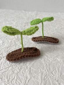 2个装女士针织绿叶发夹可爱装饰刘海发卡，发饰，发夹爪夹，学习用品，头部饰品，发夹 - 綠色 - 查看 1