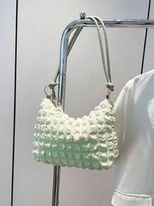 1 pieza Bolso de hombro con plisado tipo burbuja de estilo dulce para mujer, versátil bolso de unicolor para uso diario, pequeña cartera para monedas y bolso de mano para la noche, bolsas de viaje y compras para exterior, morral casual para estudiantes y trabajadores de oficina.