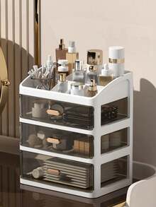 1 件大容量化妆收纳盒，带抽屉，防尘化妆品收纳盒，适用于梳妆台、浴室、卧室、客厅，多功能护肤品和刷子架，节省空间的设计，适合节日礼物，非常适合日常美容，现代风格，方便取用，保持台面整洁，适用于口红、粉底、调色板、精华液、乳液、珠宝、配饰，非常适合返校、圣诞节、感恩节、新年、生日、乔迁、女士、青少年、女孩 - 黑色 - 查看 1