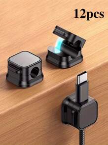 1/6pcs Cable Organizer Holder, Magnetic Desktop Cable Clip Management, Hidden Phone Charger Line Stand For Bedside Table, Kitchen, Office, Multi-Functional PP Desktop And Car Cable Management, No-Drill Adhesive Wire Fastener, Fashionable Electronic Accessory Bundling Management, Suitable For Electronics And Portable Chargers