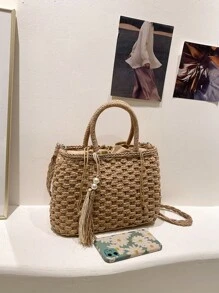 Nuevo bolso de mano con borlas trenzadas para mujer, ideal para ir y venir del trabajo, excursionismo, vacaciones, compras, regalo