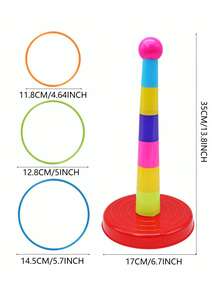 1set Kids Educational Ring Toss Game, Parent-Child Interactive Leisure Game, Indoor/Outdoor Children Competition Game, Train Early Color Recognition Ability (Circle & Tower Colors Random) School Supplies,
