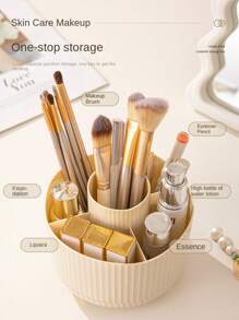 1pc 360° Rotating Makeup Organizer - 5 Compartments Bathroom Vanity Caddy, Elegant Plastic Cosmetic Organizer For Brushes, Lipsticks, Skincare - 4 Color Options, Hand Washable, Cosmetic Storage Box | Modern Aesthetic | Plastic Back To School