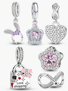 1 pieza Colgante con cuentas con forma de corazón, colgante adecuado para pulseras, joyería DIY para mujer - Plateado - Ver 13