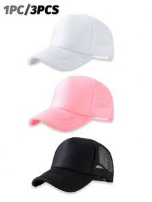 3pcs/1pc Kids' Fashionable Solid Color Versatile Mesh Breathable Trucker Hat, Suitable For Daily Outings, Outdoor, Back To School, Gift - Multicolor - View 2