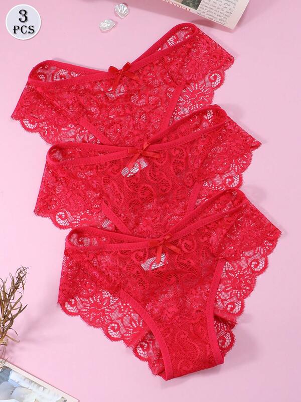 3pcs/Set Women Low Waist Lace Sexy Panties