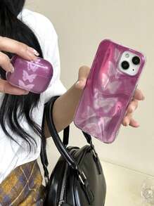Funda de teléfono de estilo coreano con diseño degradado ondulado tipo aurora borealis para 16 Pro Max, funda protectora suave con diseño de mariposa para 15 Pro, 13, diseño minimalista e para 14