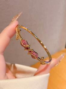 1pc Fashion European & American Colorful Cubic Zirconia Creative Rose Flower Elegant Sweet Style Versatile Jewelry Gift For Women