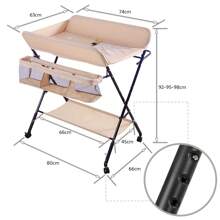 Cambiador de bebé, cambiador plegable, cambiador con cesto portaobjetos, cinturón de seguridad y 4 ruedas con freno, altura regulable 74 x 63 x 92-98 cm, apto para recién nacidos