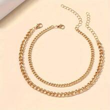 2-Piece Fashionable Women's Ankle Chain Set - Stainless Steel Double-Layer Cuban Chain, Suitable For Daily Wear And Vacation