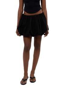 Women Y2k Bubble Skirt High Elastic Waist Ruffle Flared Mini Skirts Layered Pleated Balloon Puffy Short Skirts - 黑色 - 查看 3
