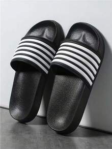 青少年休闲拖鞋、校园学生户外凉鞋、沙滩拖鞋、泳池拖鞋、运动拖鞋、室内家居拖鞋、浴室拖鞋、一脚蹬拖鞋、厚实柔软舒适防滑鞋底 - 黑色 - 查看 4