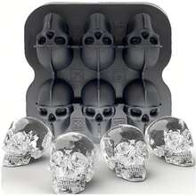 Molde de bola de hielo de calavera de silicona 3D, bandejas de cubos de hielo flexibles, bandejas de hielo libres de BPA para congelador, fabricante de bolas de hielo de cóctel de cabeza de calavera de horror - 6 cuadrículas - Ver 1