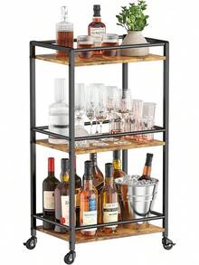 Lifewit Tres Capas de Barra de Servicio rodante, Cocina de Madera y Metal con Ruedas, Coche de Almacenamiento de Isla, Negro - Negro - Ver 6