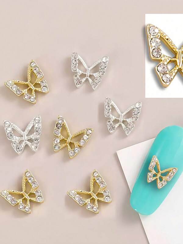 Simplicity Butterfly Shiny Rhinestone Nail Charms 10pcs 3D Alloy Nail Gems Nail Supplies Nail Art Decorations 2025 Gift For Girls For Versatile DIY Accessories Adorn Nails Phone Cases Clothes Shoes Bags Crafts