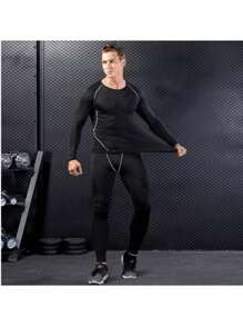 2pcs/Set Boyfriend Style Men's Compression Running Fitness Gym Training Quick-Dry Breathable Sportswear Suit, Long Sleeve T-Shirt And Pants Gym Clothes Boyfriend Style Men, Athletic Suit, Tracksuit Boyfriend Style Men Two Pieces Outfits