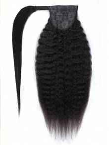 1PCS Wrap Around Kinky Straight Ponytail Extension Remy Human Hair Clip In Horsetail Natural Color Extension For Women Daily Use - SNatural - Xem 3