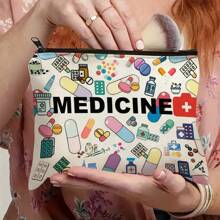 Estuche de viaje de lona | Ilustraciones médicas vibrantes | Almacenamiento con cremallera para medicamentos y cosméticos | Sin olor | Ideal para esenciales de alergias y asma, accesorios de salud | Patrones vivos Artículos de viaje Vacaciones Verano Regreso a la escuela Bolsa escolar Bolsa de viaje para mujeres Bolsa de maquillaje para viaje