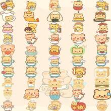50pcs Cute Cartoon Yellow Bear Stickers, Waterproof Decorative Stickers For Cups, Desserts School Supplies, Back To School