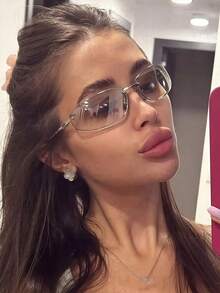 1pc Frameless Oval Fashion Glasses Y2K Personalized Versatile Women's Fashion Glasses Suitable For Daily Wear, Street Photography, Vacation Travel, Summer Beach Accessories - 銀色 - 查看 3