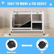 Rabbit Hutch Indoor Rabbit Cage Outdoor On Wheels Buuny Hutch Guinea Pig Cage Bunny Cage With Run And Hideout Hamster Cage With Wire Netting Above Pull Out Tray Pet House For Small Animals - RAB16-GREY - View 5