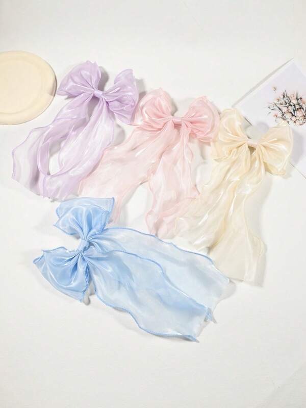 4قطع/مجموعة مشابك شعر فراشة جذابة أنيقة للبنات، مشابك شعر كبيرة من البولي إستر متعددة الألوان، اكسسوارات شعر