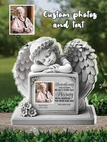 Tấm bia tưởng niệm hình cánh thiên thần tùy chỉnh, thuộc dòng sản phẩm tưởng niệm, thiết kế hình trái tim, được trang trí bằng những chiếc lông vũ tinh tế, vật trang trí để bàn bằng acrylic, có thể tùy chỉnh ảnh làm quà tặng tưởng niệm cho người thân yêu, có thể tải ảnh và văn bản lên, in họa tiết, trang trí nhà cửa phòng khách. - Màu xám đen - Xem 3