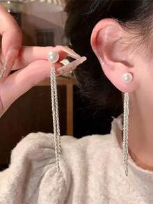 1對時尚長流蘇閃爍耳環,為女性展現修長身段和高端風格,防止遺失 - 鏈條耳線 - 查看 9