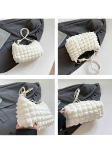 1 pieza Bolso de hombro con plisado tipo burbuja de estilo dulce para mujer, versátil bolso de unicolor para uso diario, pequeña cartera para monedas y bolso de mano para la noche, bolsas de viaje y compras para exterior, morral casual para estudiantes y trabajadores de oficina.