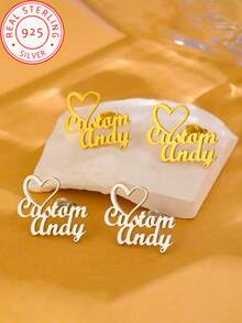 1 对 925 银定制双心形字母耳环，适合日常佩戴和特殊场合，非常适合情人节、圣诞节、母亲节、周年纪念日和生日礼物，时尚简约！ - 金黃色 - 查看 3