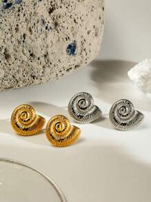 1 Pair Shell Shaped Earrings, Exaggerated Beach & Ocean Elements Series, Retro Classic Fashion Bohemian Resort Style Accessory