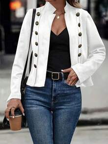 Plain    Casual  Elegant    Double Button  Button  Zipper    Office - trắng - Xem 3