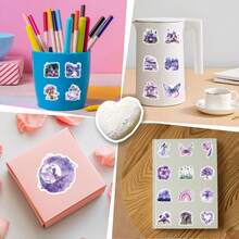 100 张/包可爱迷人的白色和紫色浪漫花园复古美学贴纸，可爱的卡通趣味美学贴纸包，适用于剪贴簿、自粘文具、信封、吉他、乐器装饰、青年派对、奖项、激励、新年、冬季 - 白色 - 查看 9