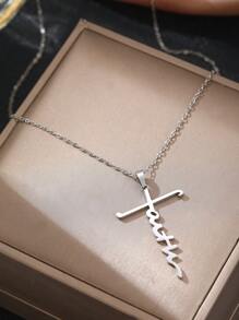 1pc Fashionable Vintage Stainless Steel Cross Pendant Necklace, Cool & Elegant Delicate Hanging Accessory