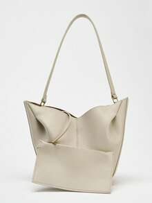 [Túi đeo vai nữ] GATHERED SHOPPER, Túi xách cầm tay thời trang, Túi đeo vai đơn giản màu trơn, Túi xách nữ thiết kế sang trọng cho phong cách hàng ngày - trắng - Xem 3