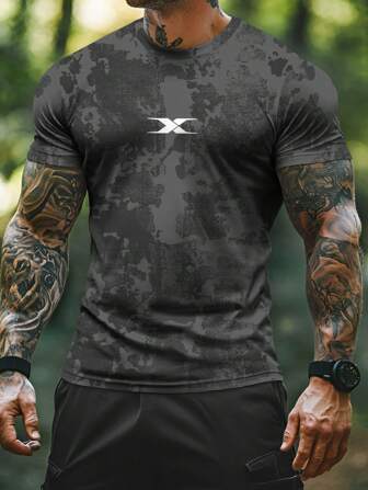 Men's Breathable Casual Short Sleeve Crew Neck T-Shirts In, Gradient Graphic, Polyester Blend, Machine Washable For Summer Sports & Leisure Tops Workout