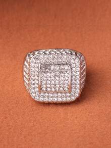 1 chiếc nhẫn hợp kim mạ bạc hình vuông đính kim cương toàn phần, thiết kế tối giản, nhẫn unisex chất lượng cao, nhẫn đôi sang trọng. - Bạc - Xem 7